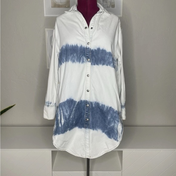 We The Free People Oversized Bleach Dyed Denim Tunic Shirt/Dress - Picture 1 of 2
